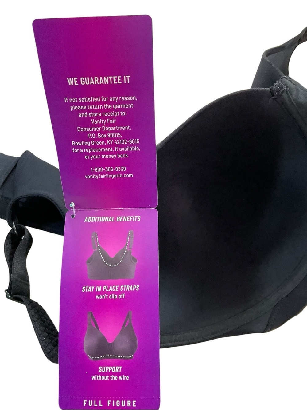 Vanity Fair Beauty Back Full Figure Wireless Bra 42D Black Smooth Back NWT - Picture 10 of 10